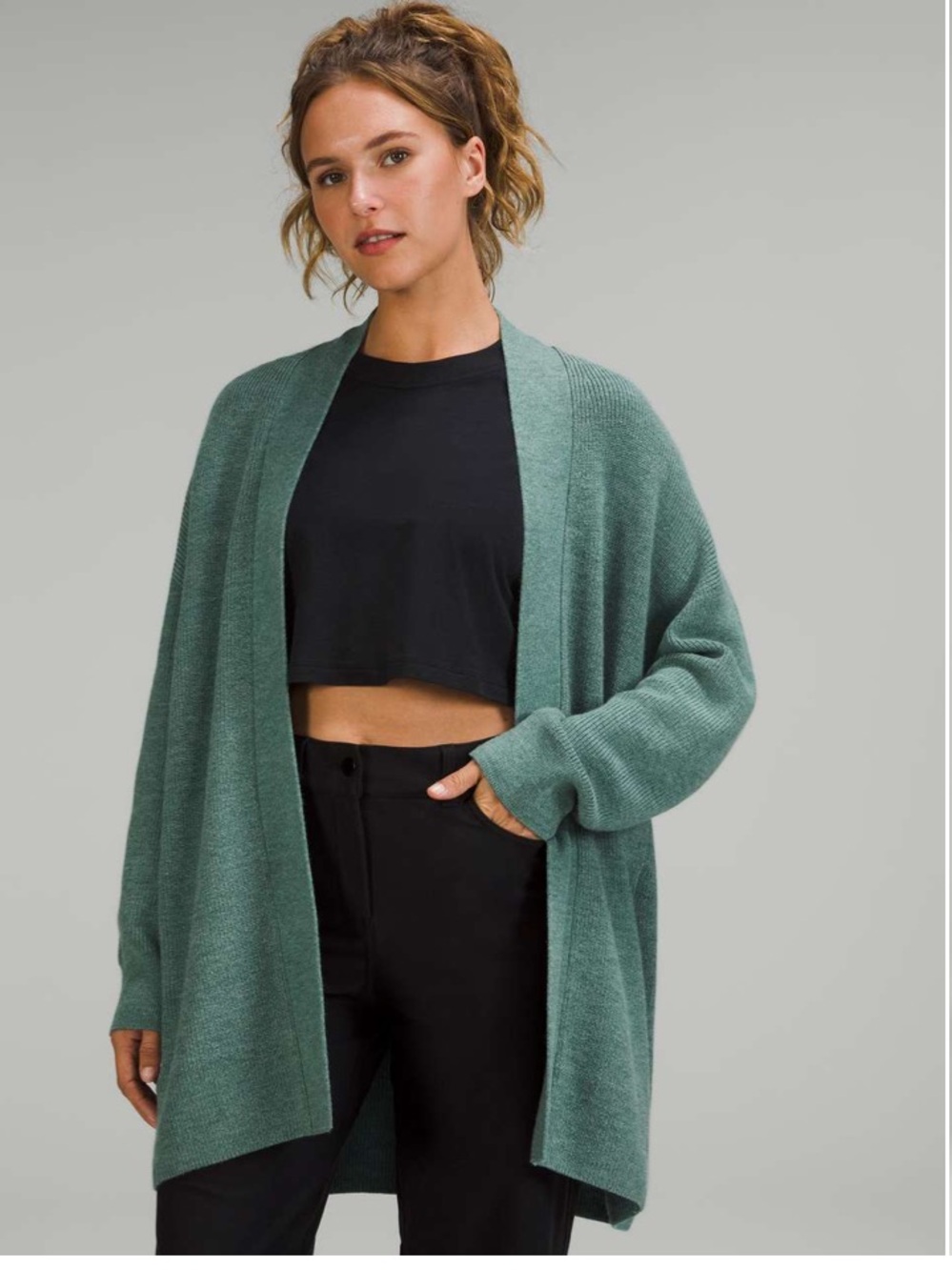 lululemon athletica Heathers Tidewater Teal Open-Front Ribbed Long Wrap Cardigan